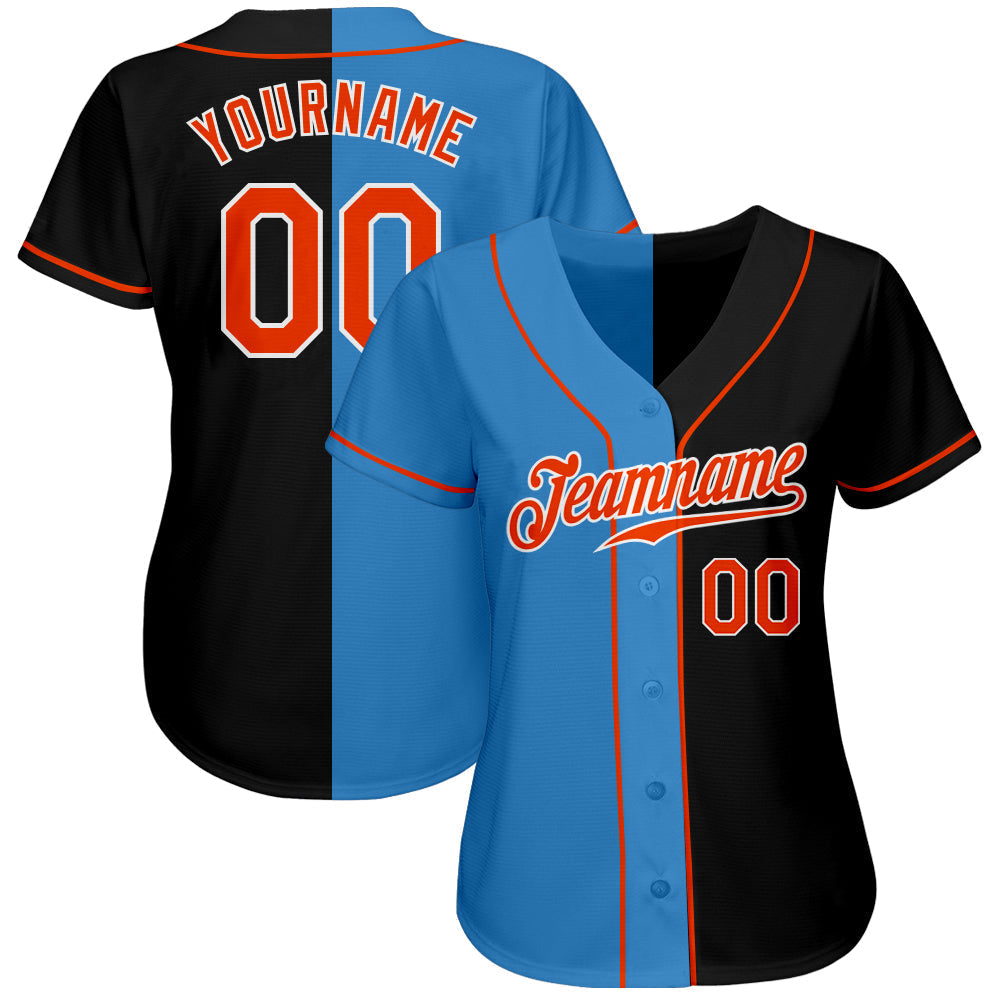 Custom Black Orange-Powder Blue Authentic Split Fashion Baseball Jersey baseball jersey product view 2