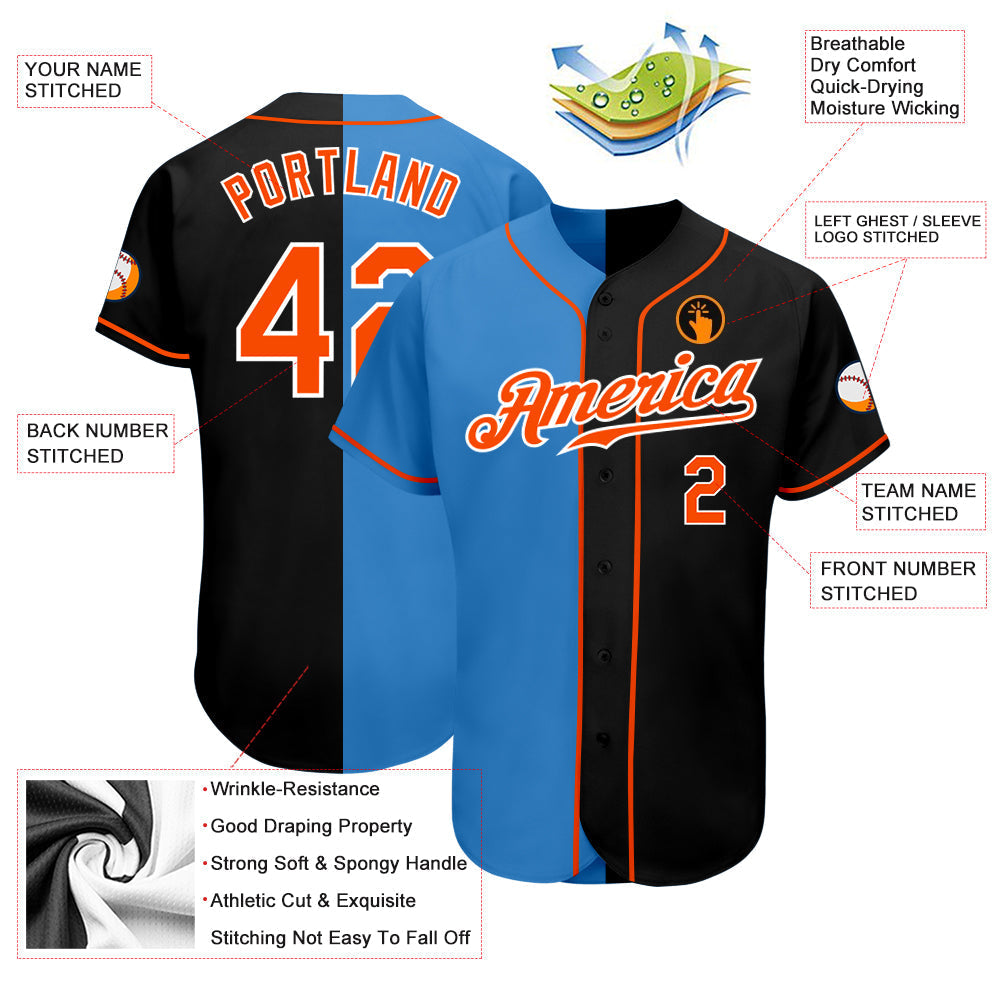 Custom Black Orange-Powder Blue Authentic Split Fashion Baseball Jersey baseball jersey product view 3