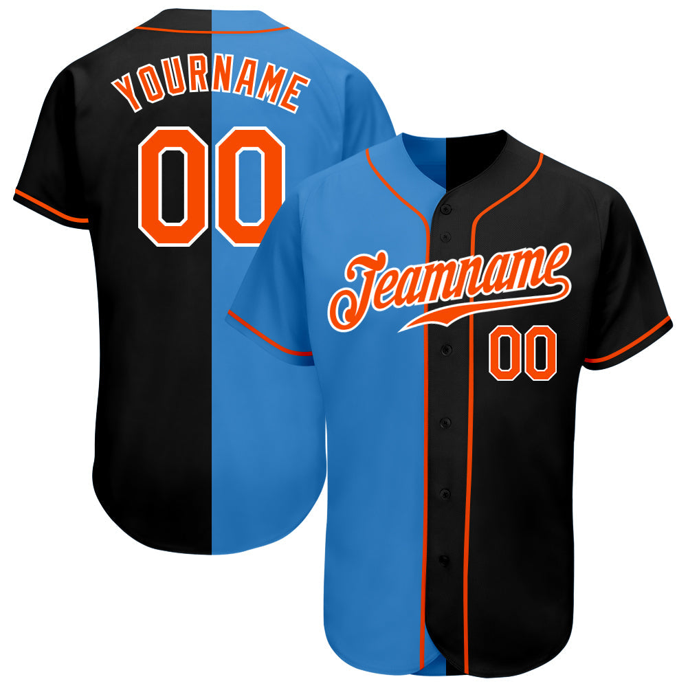 Custom Black Orange-Powder Blue Authentic Split Fashion Baseball Jersey baseball jersey product view 1