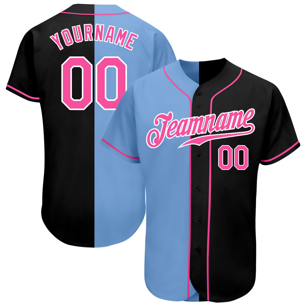 Custom Black Pink-Light Blue Authentic Split Fashion Baseball Jersey baseball jersey product view 1