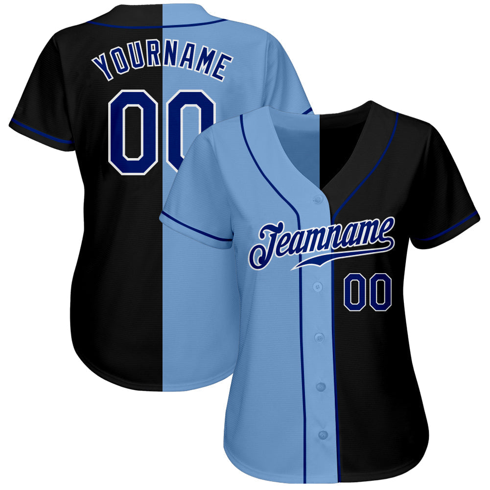 Custom Black Royal-Light Blue Authentic Split Fashion Baseball Jersey baseball jersey product view 2
