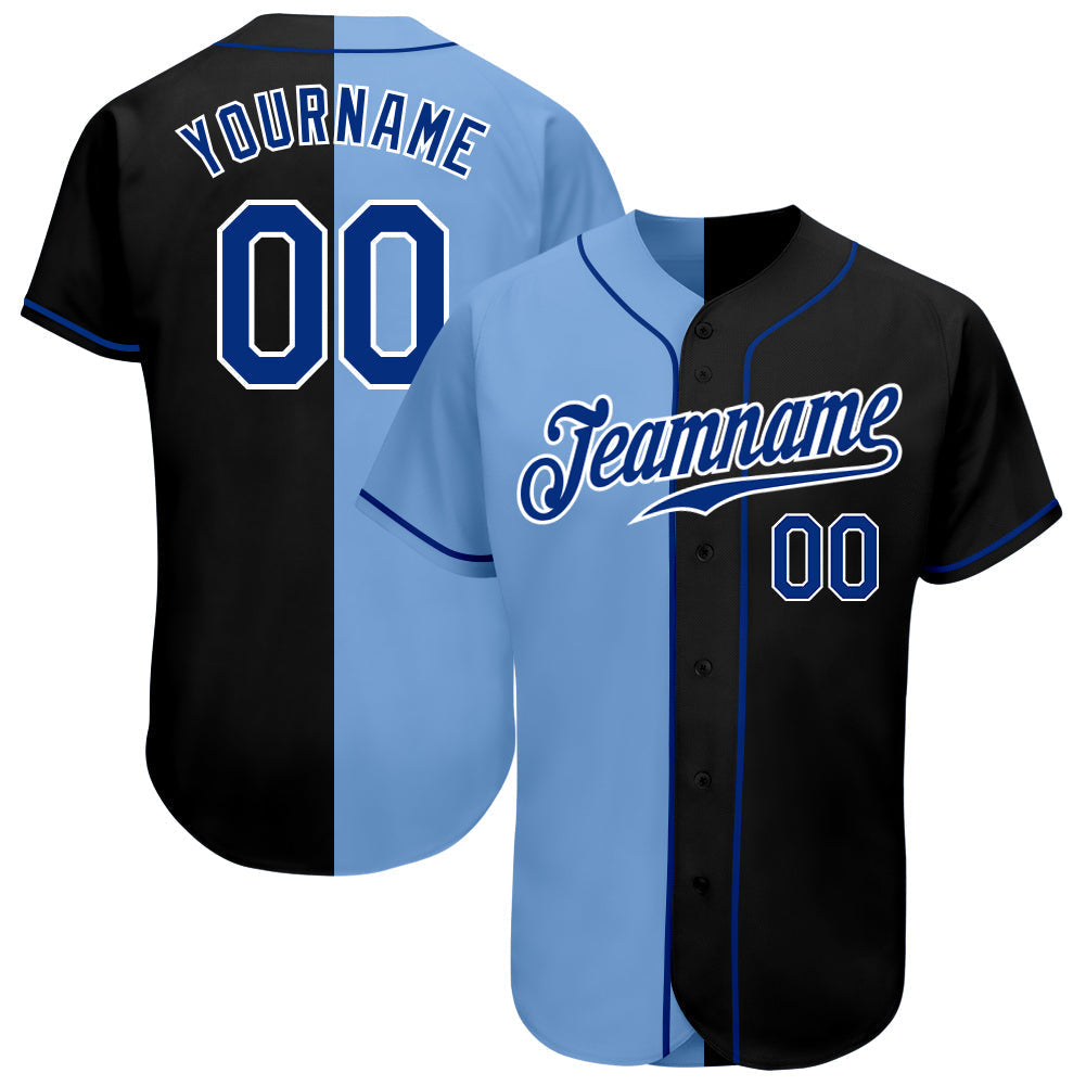 Custom Black Royal-Light Blue Authentic Split Fashion Baseball Jersey baseball jersey product view 1
