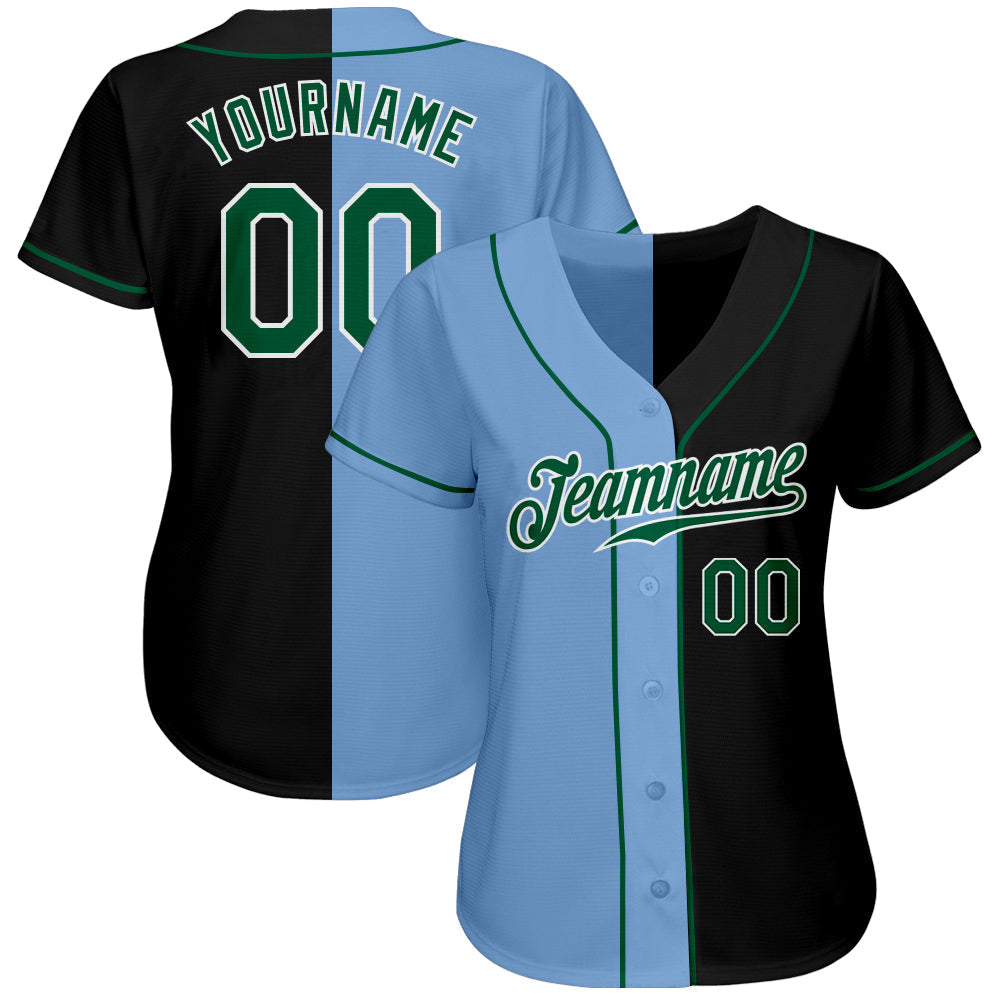Custom Black Kelly Green-Light Blue Authentic Split Fashion Baseball Jersey baseball jersey product view 2