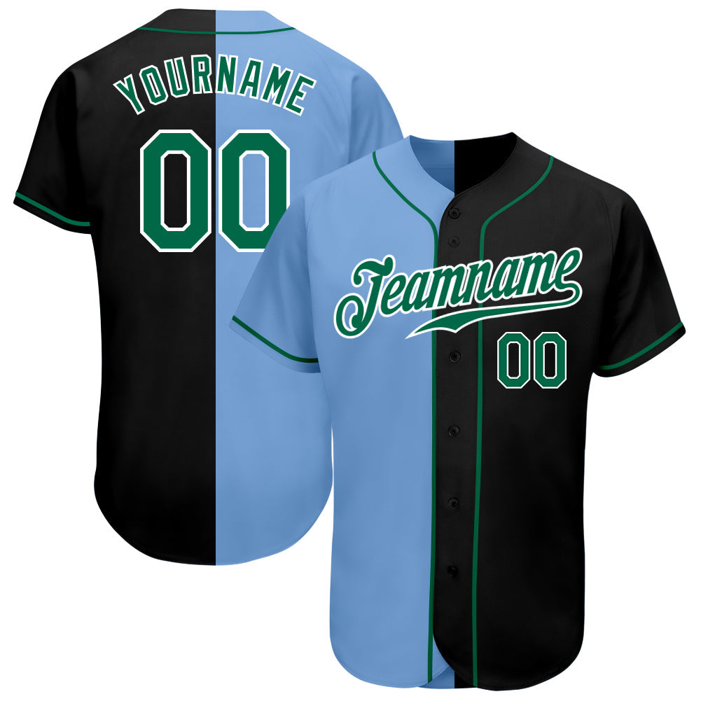Custom Black Kelly Green-Light Blue Authentic Split Fashion Baseball Jersey baseball jersey product view 1