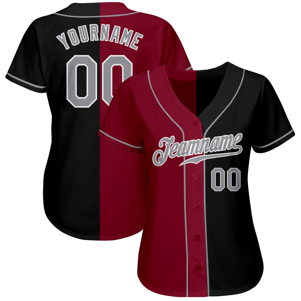 Custom Black Gray-Crimson Authentic Split Fashion Baseball Jersey baseball jersey product view 2
