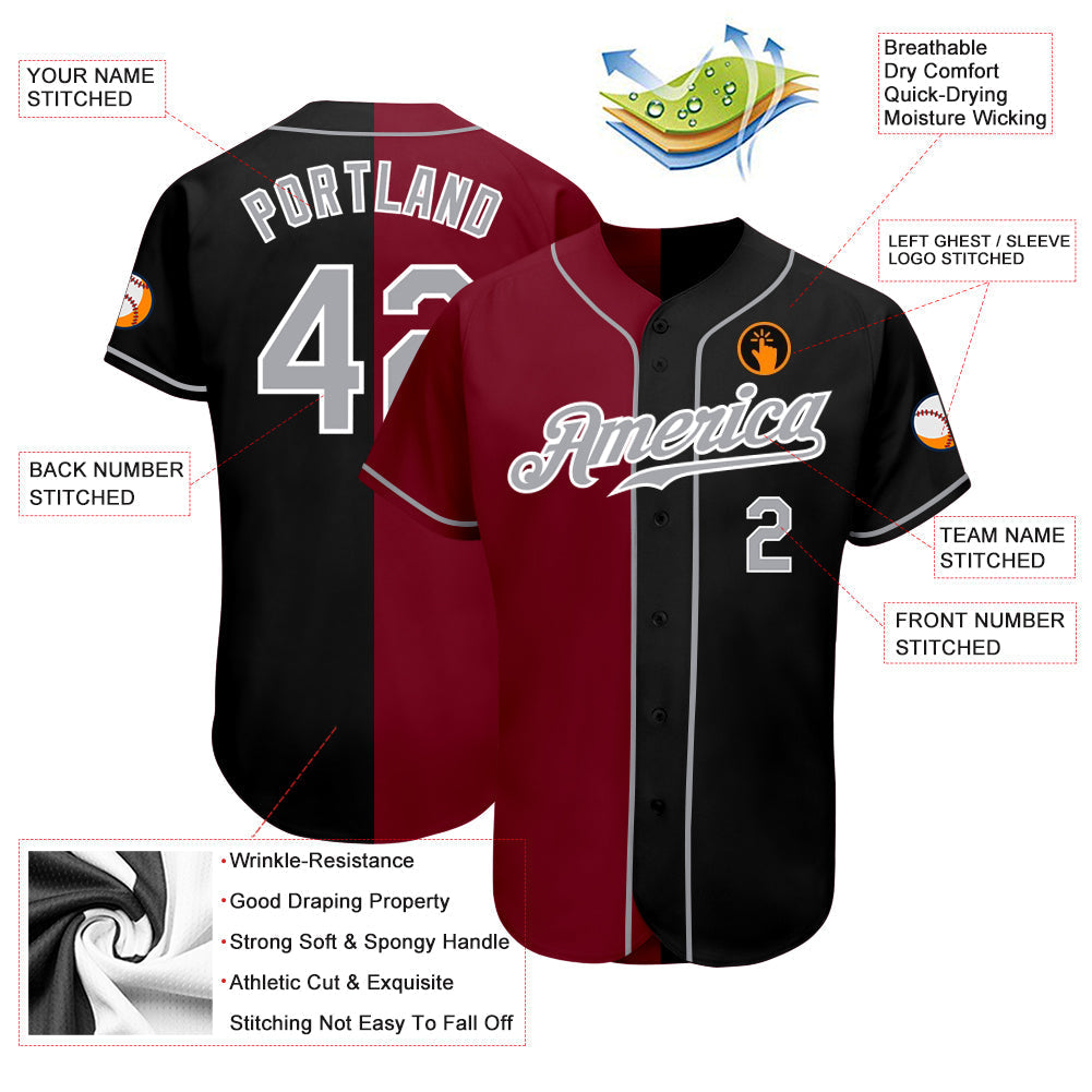 Custom Black Gray-Crimson Authentic Split Fashion Baseball Jersey baseball jersey product view 3