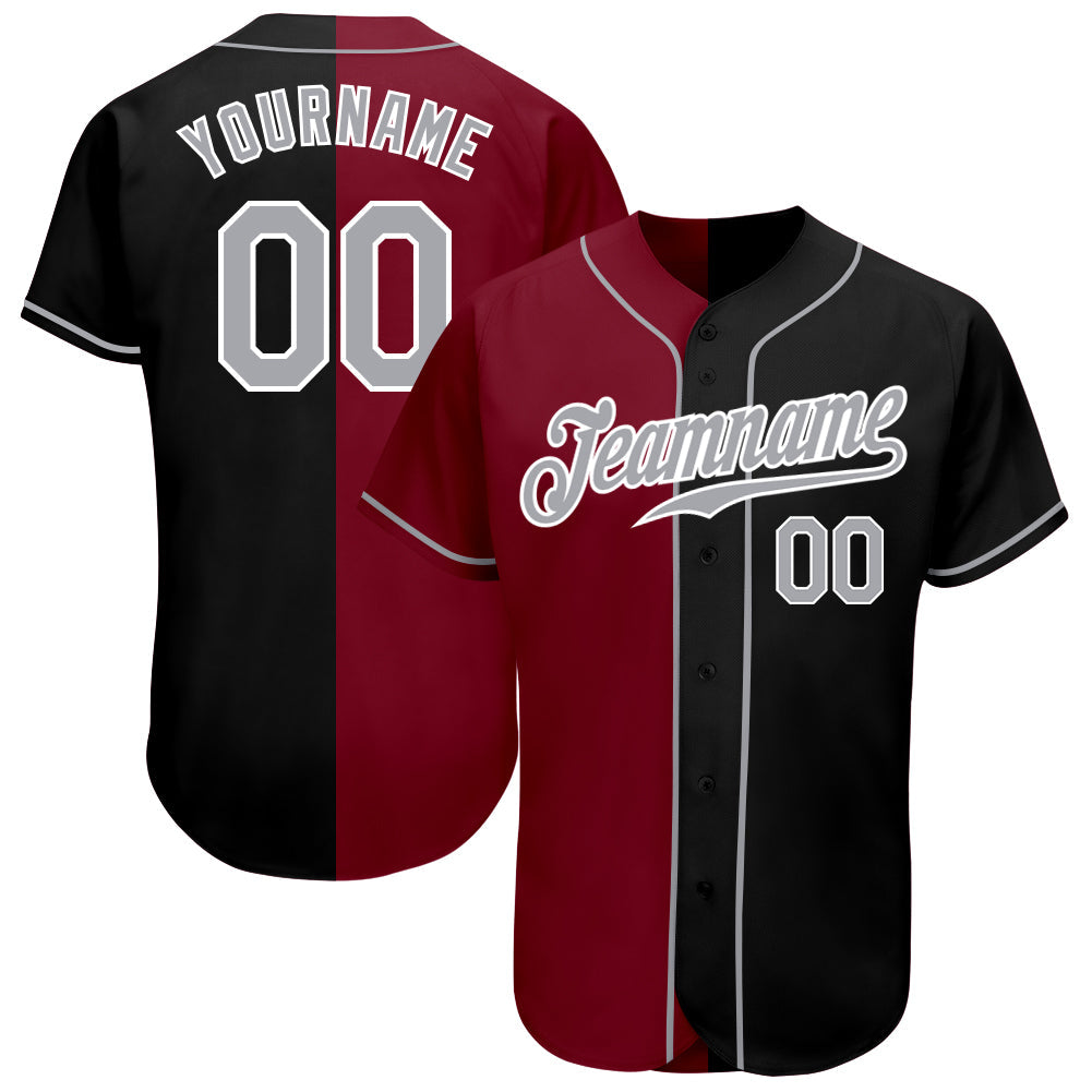 Custom Black Gray-Crimson Authentic Split Fashion Baseball Jersey baseball jersey product view 1
