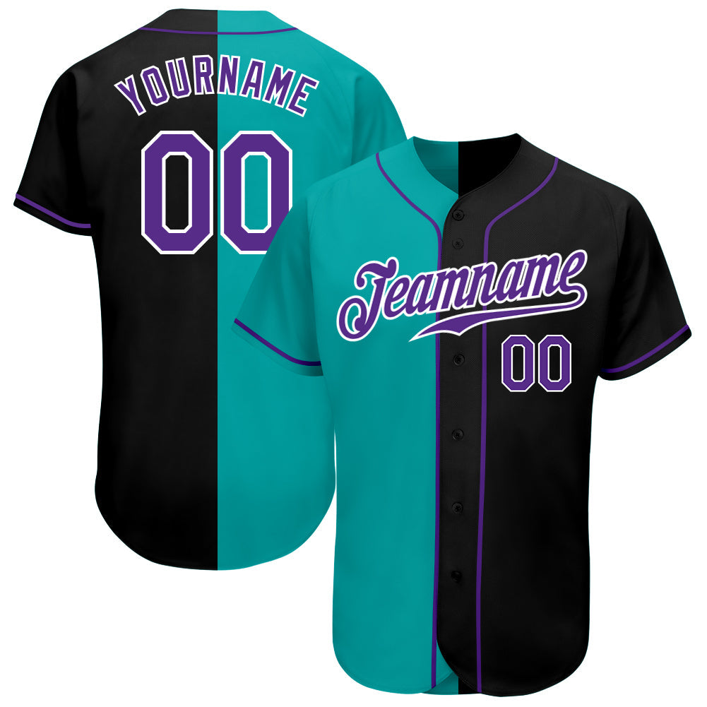 Custom Black Purple-Aqua Authentic Split Fashion Baseball Jersey baseball jersey product view 1