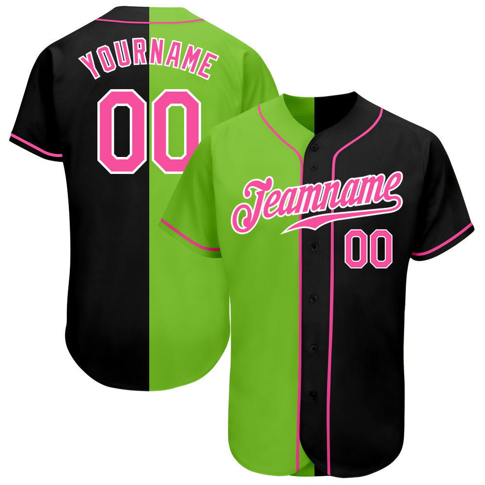 Custom Black Pink-Neon Green Authentic Split Fashion Baseball Jersey baseball jersey product view 1