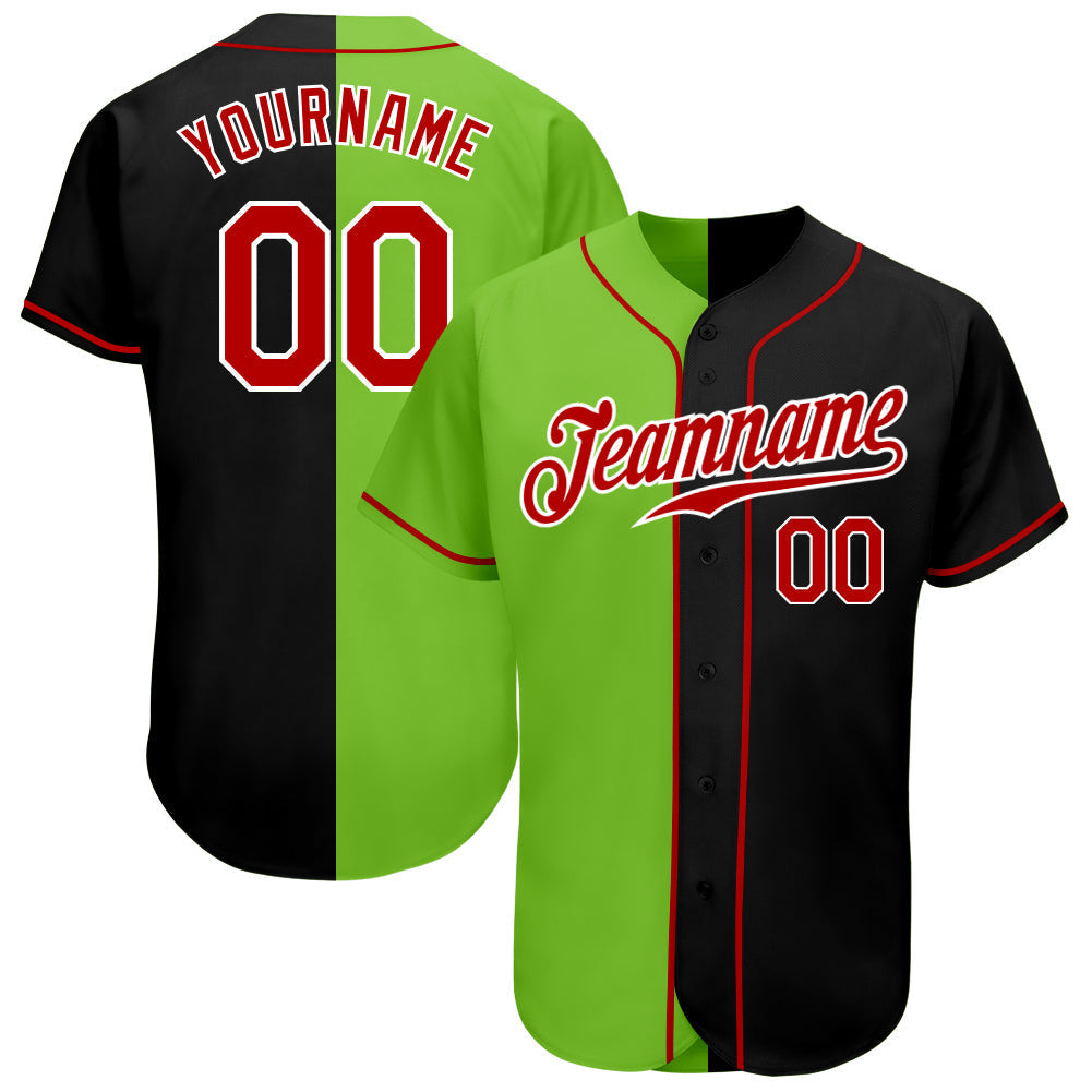 Custom Black Red-Neon Green Authentic Split Fashion Baseball Jersey baseball jersey product view 1