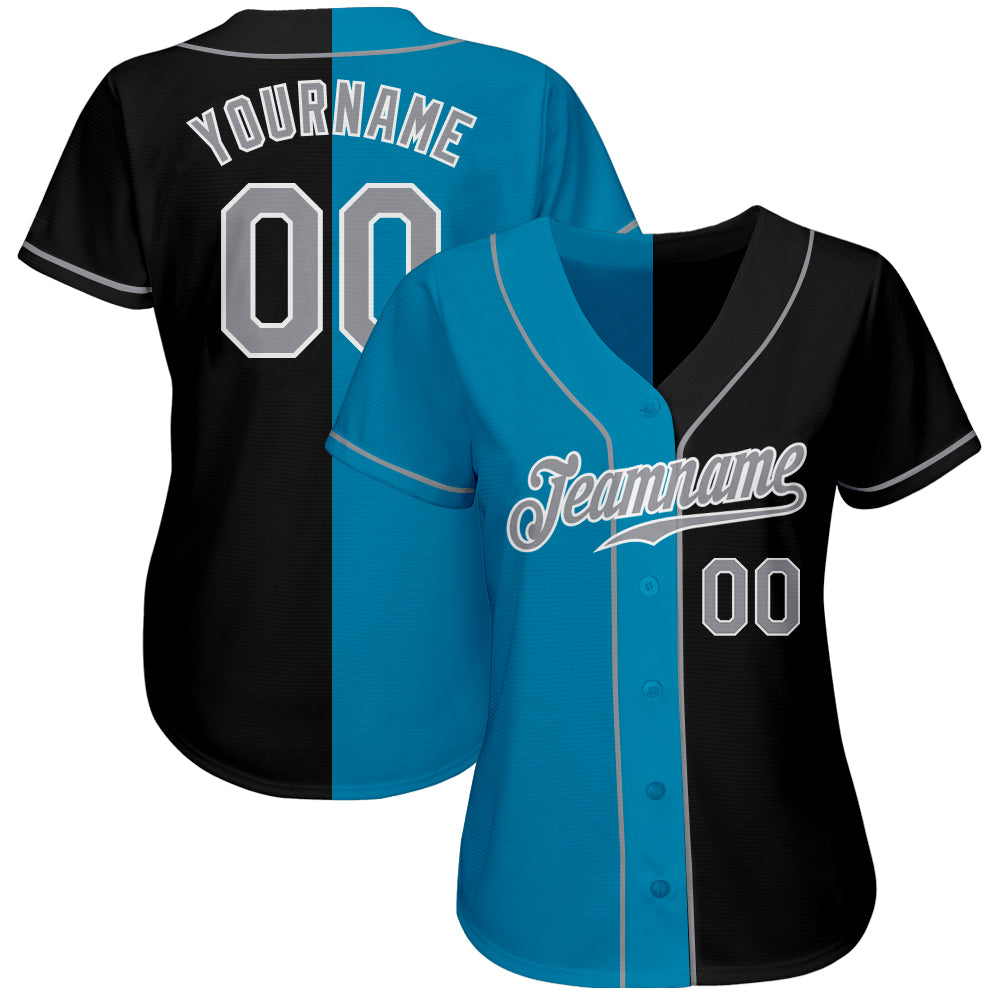 Custom Black Gray-Panther Blue Authentic Split Fashion Baseball Jersey baseball jersey product view 2