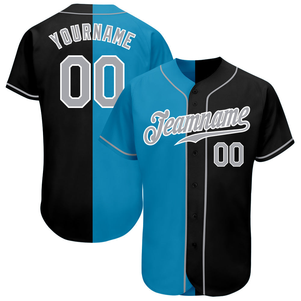 Custom Black Gray-Panther Blue Authentic Split Fashion Baseball Jersey baseball jersey product view 1