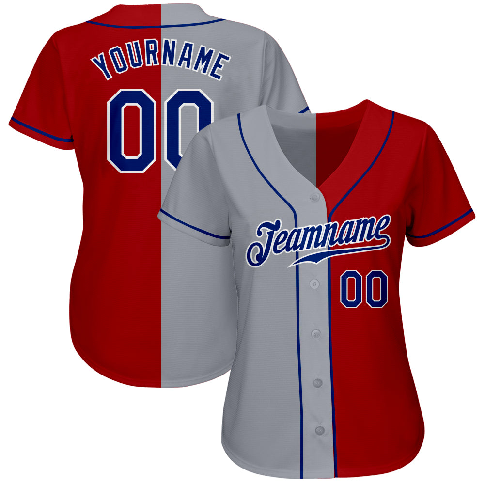 Custom Red Royal-Gray Authentic Split Fashion Baseball Jersey baseball jersey product view 2