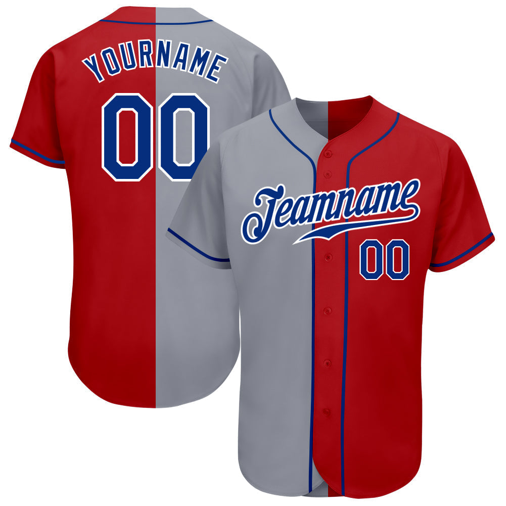 Custom Red Royal-Gray Authentic Split Fashion Baseball Jersey baseball jersey product view 1