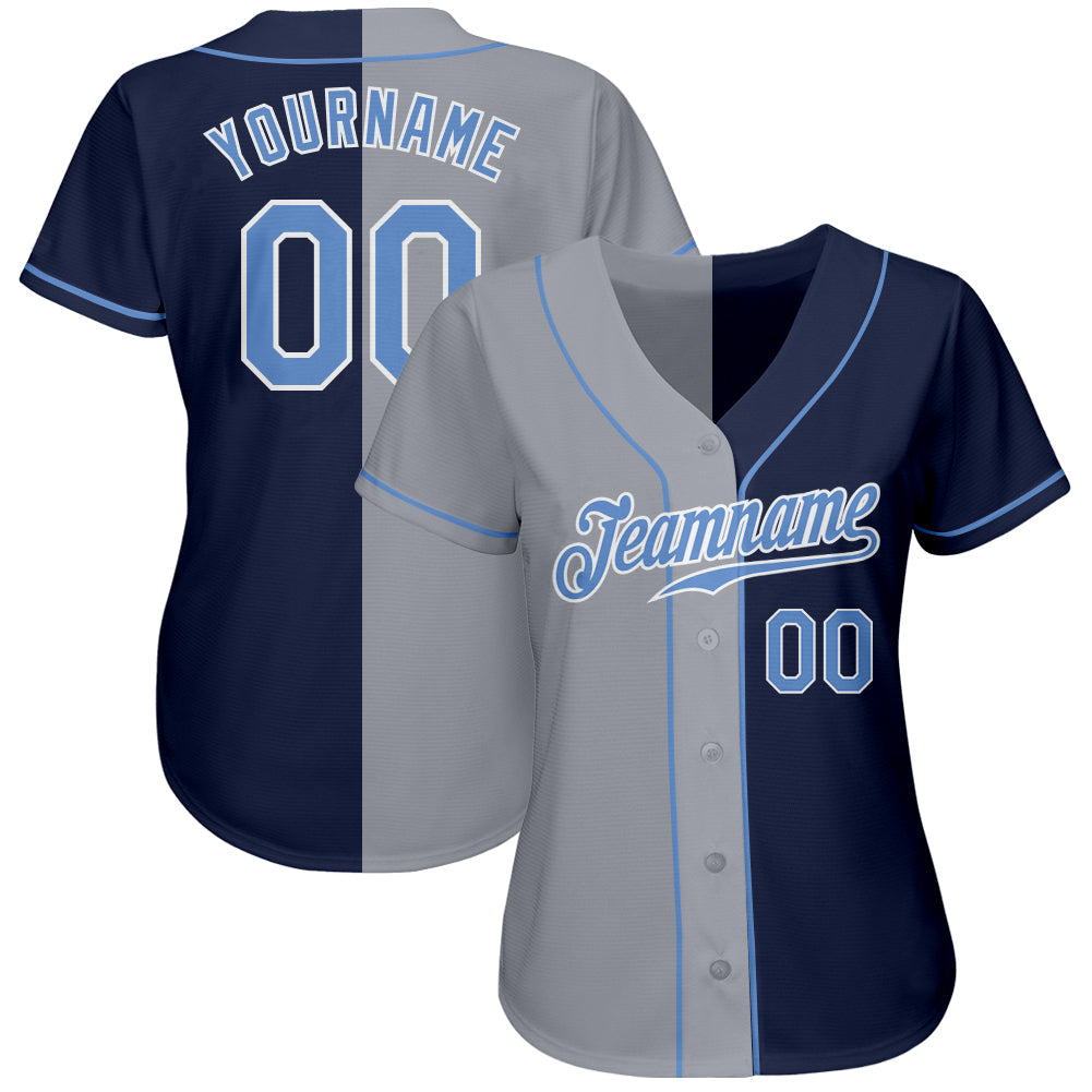 Custom Navy Light Blue-Gray Authentic Split Fashion Baseball Jersey baseball jersey product view 2