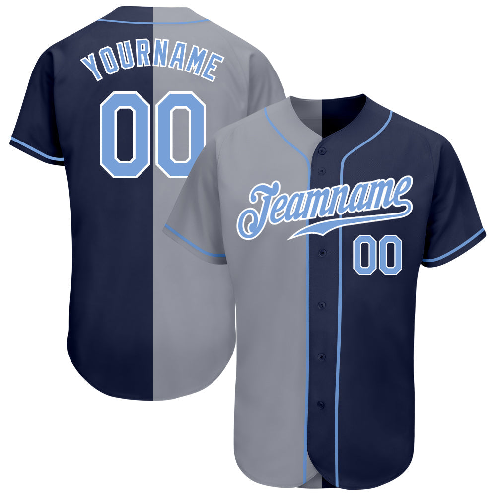 Custom Navy Light Blue-Gray Authentic Split Fashion Baseball Jersey baseball jersey product view 1