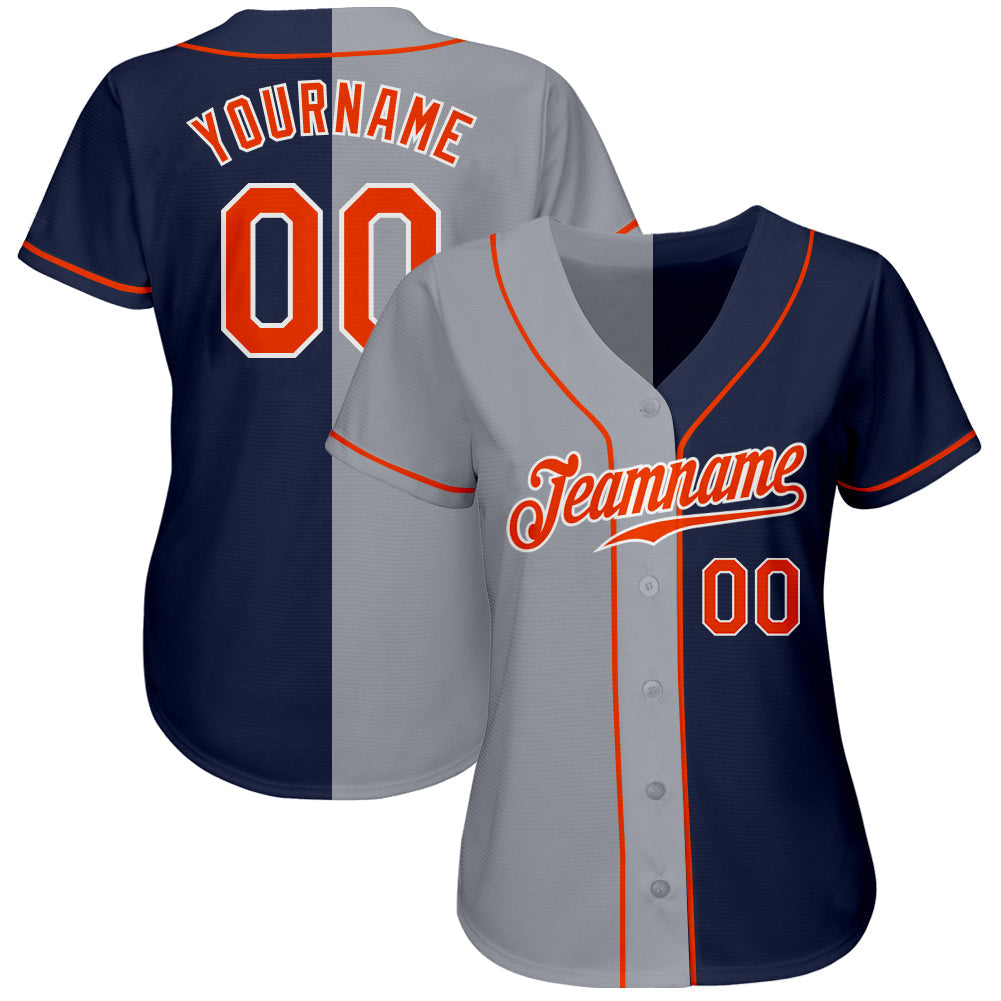 Custom Navy Orange-Gray Authentic Split Fashion Baseball Jersey baseball jersey product view 2