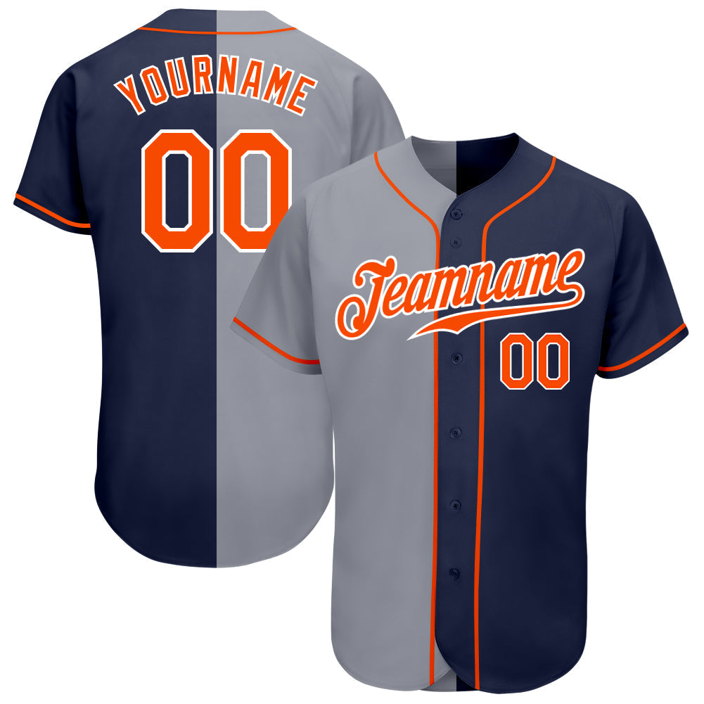 Custom Navy Orange-Gray Authentic Split Fashion Baseball Jersey baseball jersey product view 1