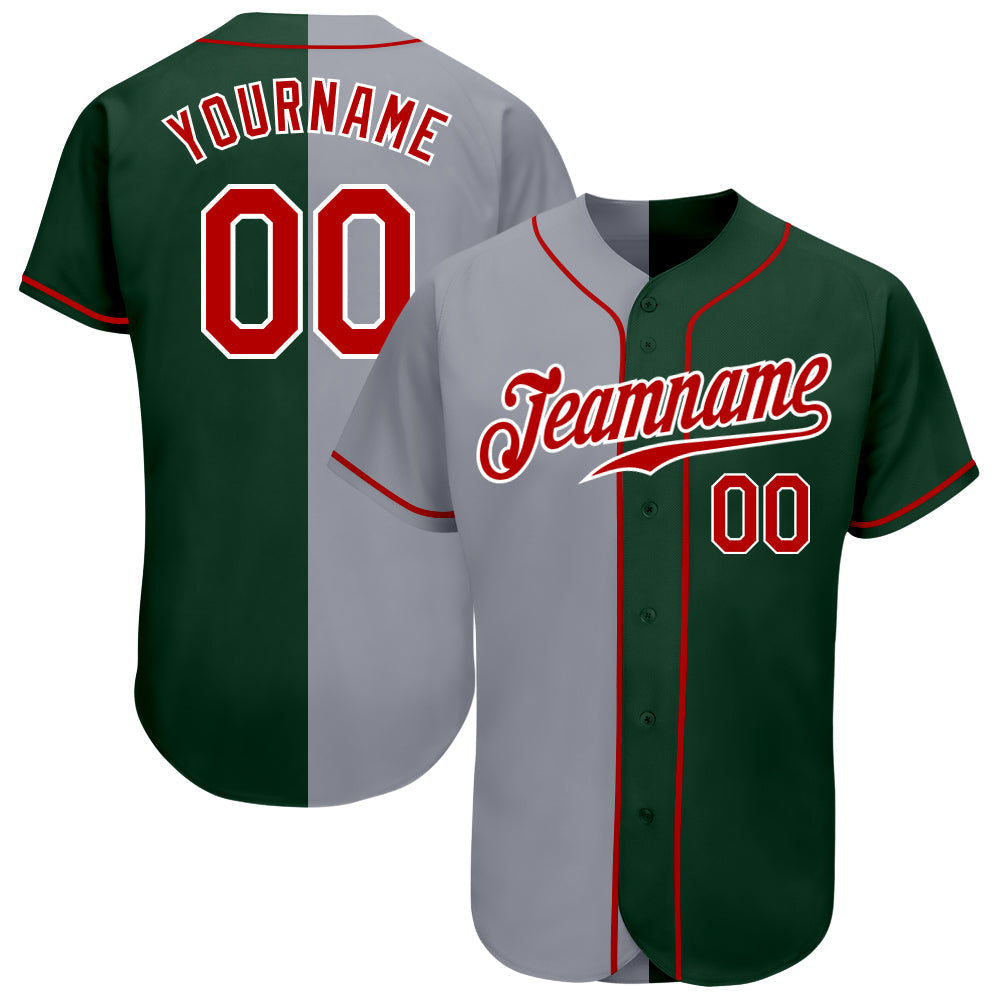 Custom Green Red-Gray Authentic Split Fashion Baseball Jersey baseball jersey product view 1