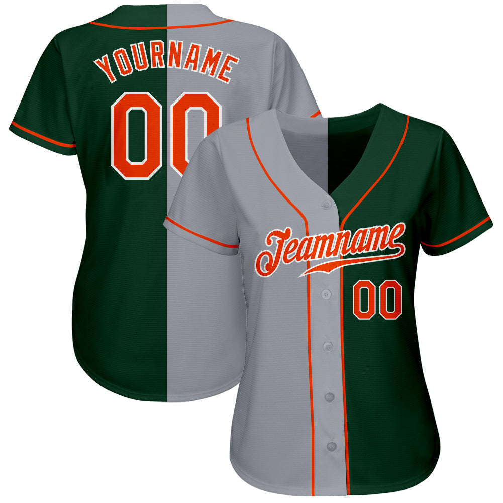 Custom Green Orange-Gray Authentic Split Fashion Baseball Jersey baseball jersey product view 2