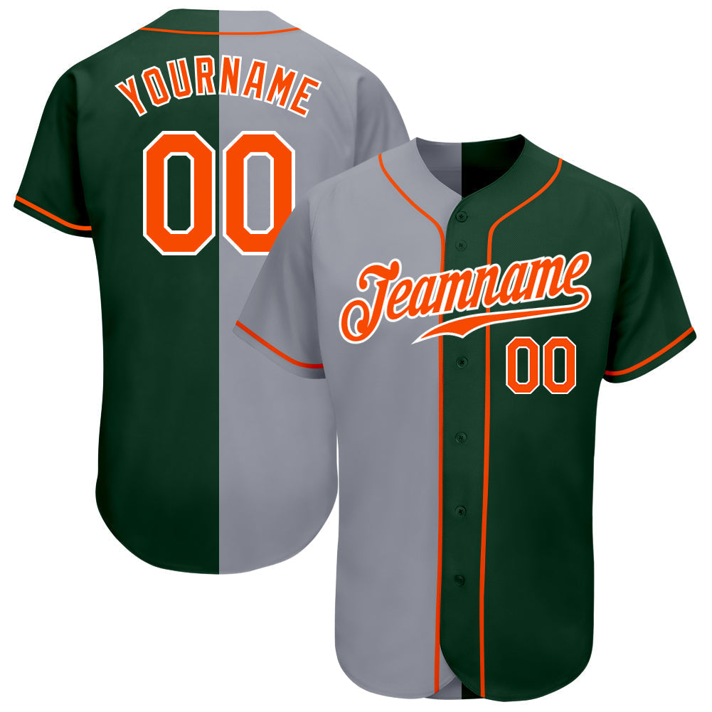 Custom Green Orange-Gray Authentic Split Fashion Baseball Jersey baseball jersey product view 1