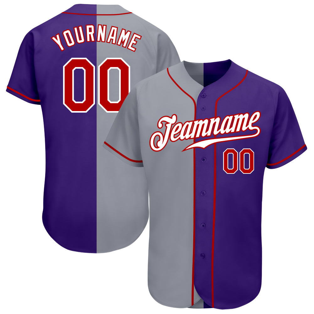 Custom Purple Red-Gray Authentic Split Fashion Baseball Jersey baseball jersey product view 1
