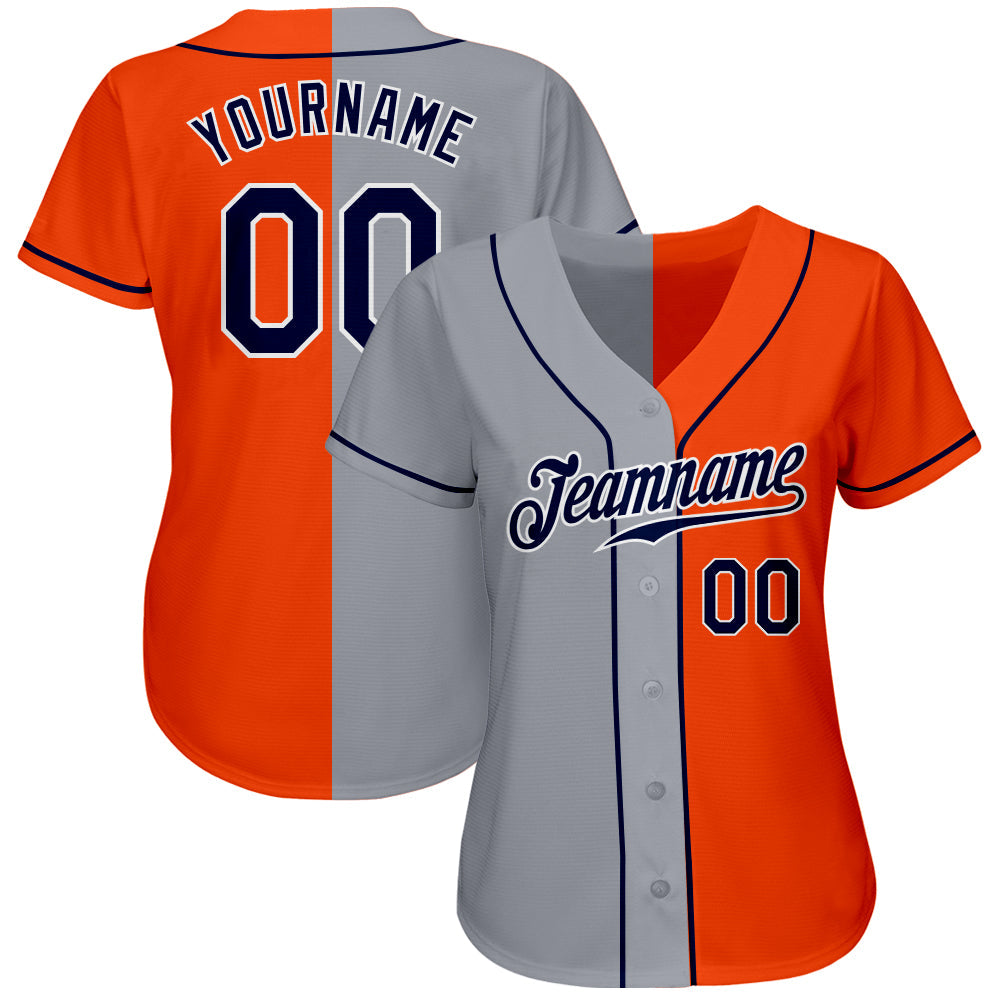 Custom Orange Navy-Gray Authentic Split Fashion Baseball Jersey baseball jersey product view 2