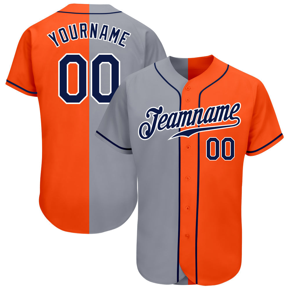 Custom Orange Navy-Gray Authentic Split Fashion Baseball Jersey baseball jersey product view 1