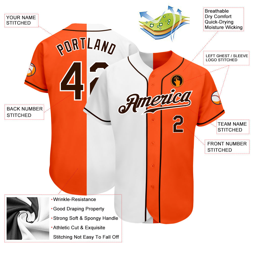 Custom Orange Brown-White Authentic Split Fashion Baseball Jersey baseball jersey product view 3