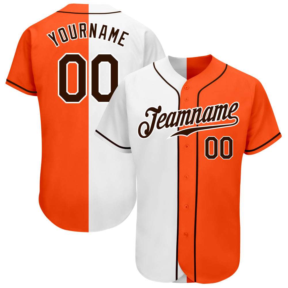 Custom Orange Brown-White Authentic Split Fashion Baseball Jersey baseball jersey product view 1