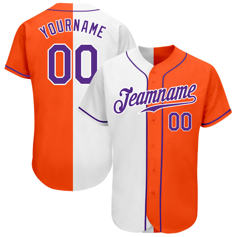 Custom Orange Purple-White Authentic Split Fashion Baseball Jersey baseball jersey product view 1