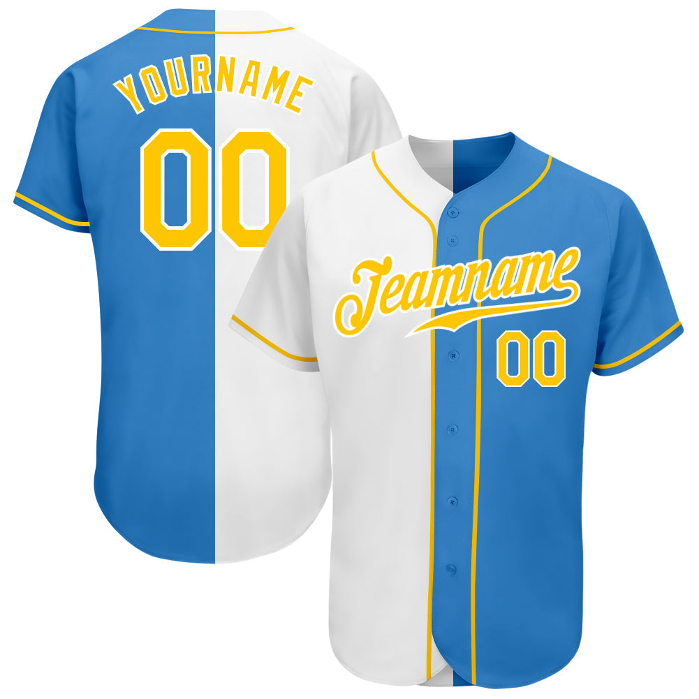 Custom Powder Blue Gold-White Authentic Split Fashion Baseball Jersey baseball jersey product view 1