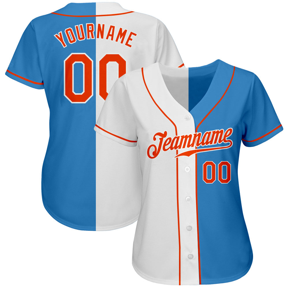 Custom Powder Blue Orange-White Authentic Split Fashion Baseball Jersey baseball jersey product view 2
