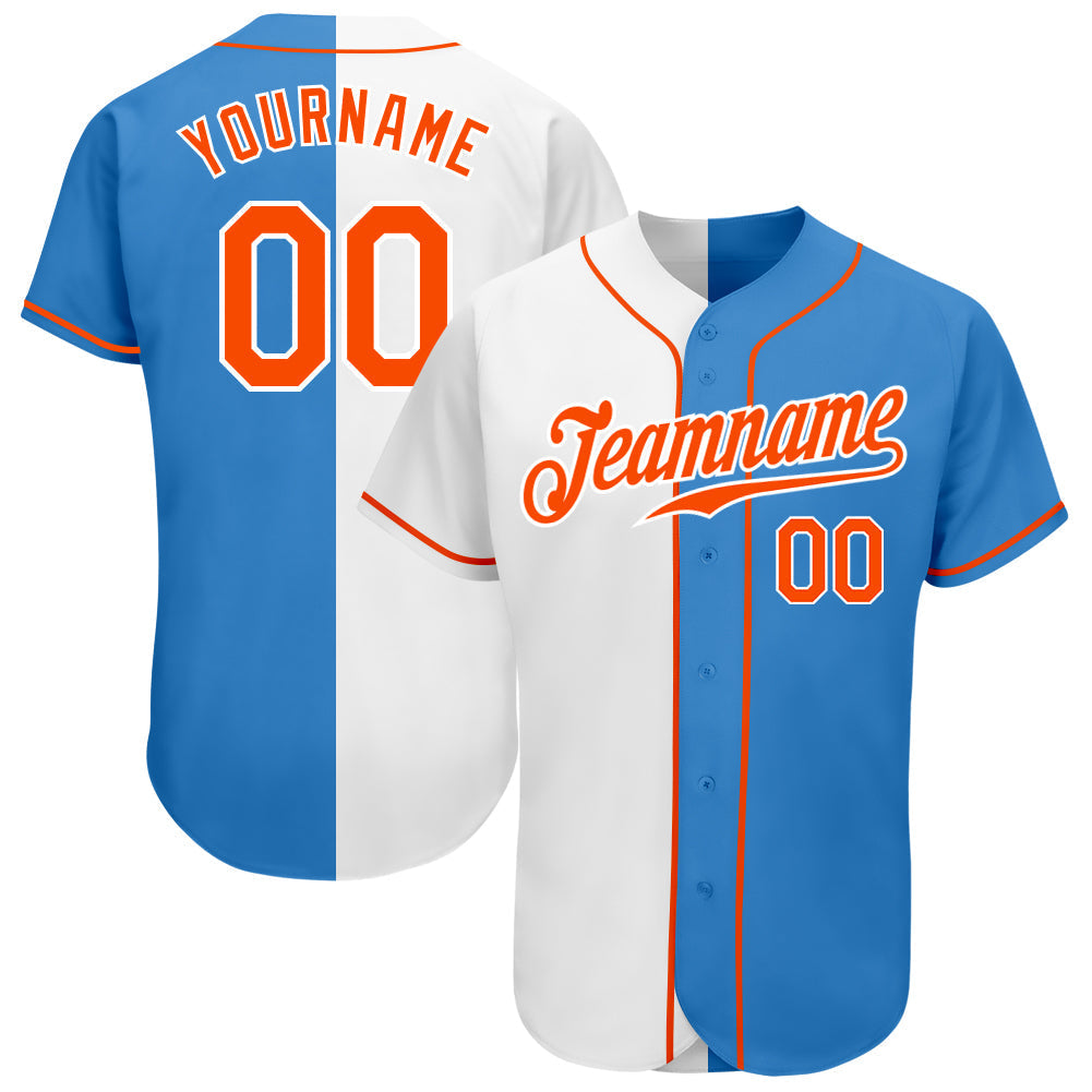 Custom Powder Blue Orange-White Authentic Split Fashion Baseball Jersey baseball jersey product view 1