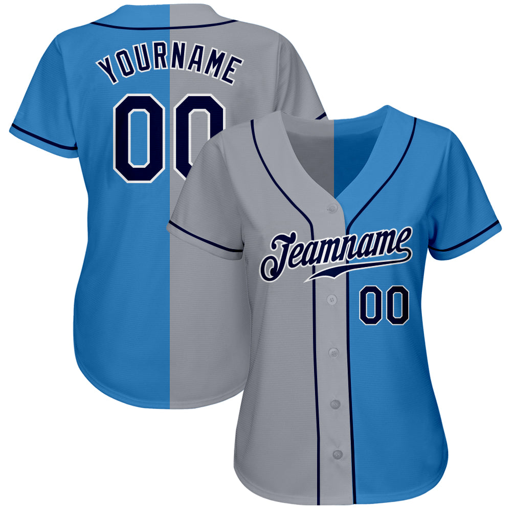 Custom Powder Blue Navy-Gray Authentic Split Fashion Baseball Jersey baseball jersey product view 2