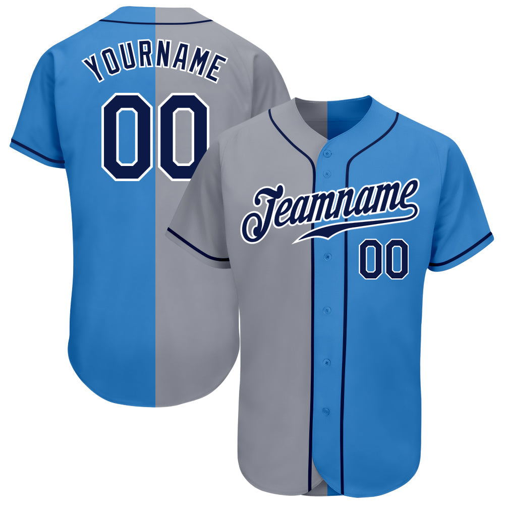 Custom Powder Blue Navy-Gray Authentic Split Fashion Baseball Jersey baseball jersey product view 1