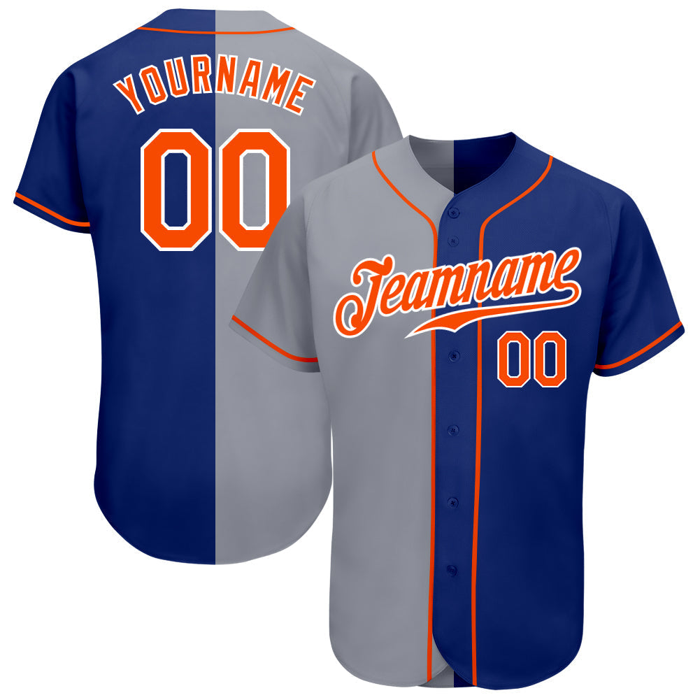 Custom Royal Orange-Gray Authentic Split Fashion Baseball Jersey baseball jersey product view 1