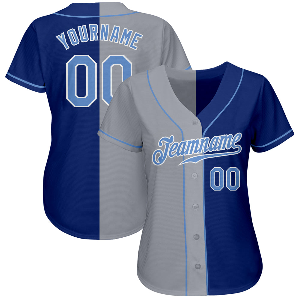 Custom Royal Light Blue-Gray Authentic Split Fashion Baseball Jersey baseball jersey product view 2