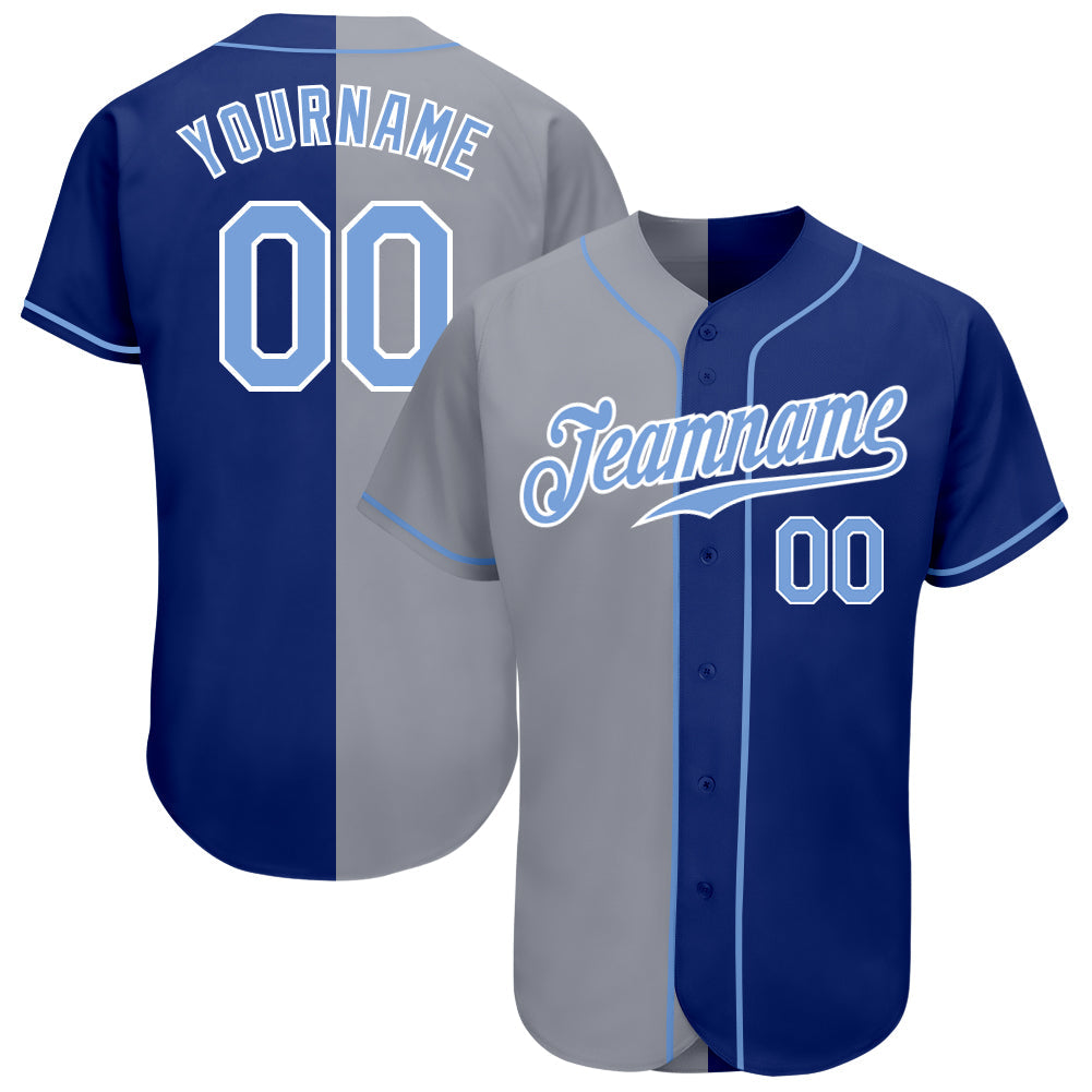 Custom Royal Light Blue-Gray Authentic Split Fashion Baseball Jersey baseball jersey product view 1