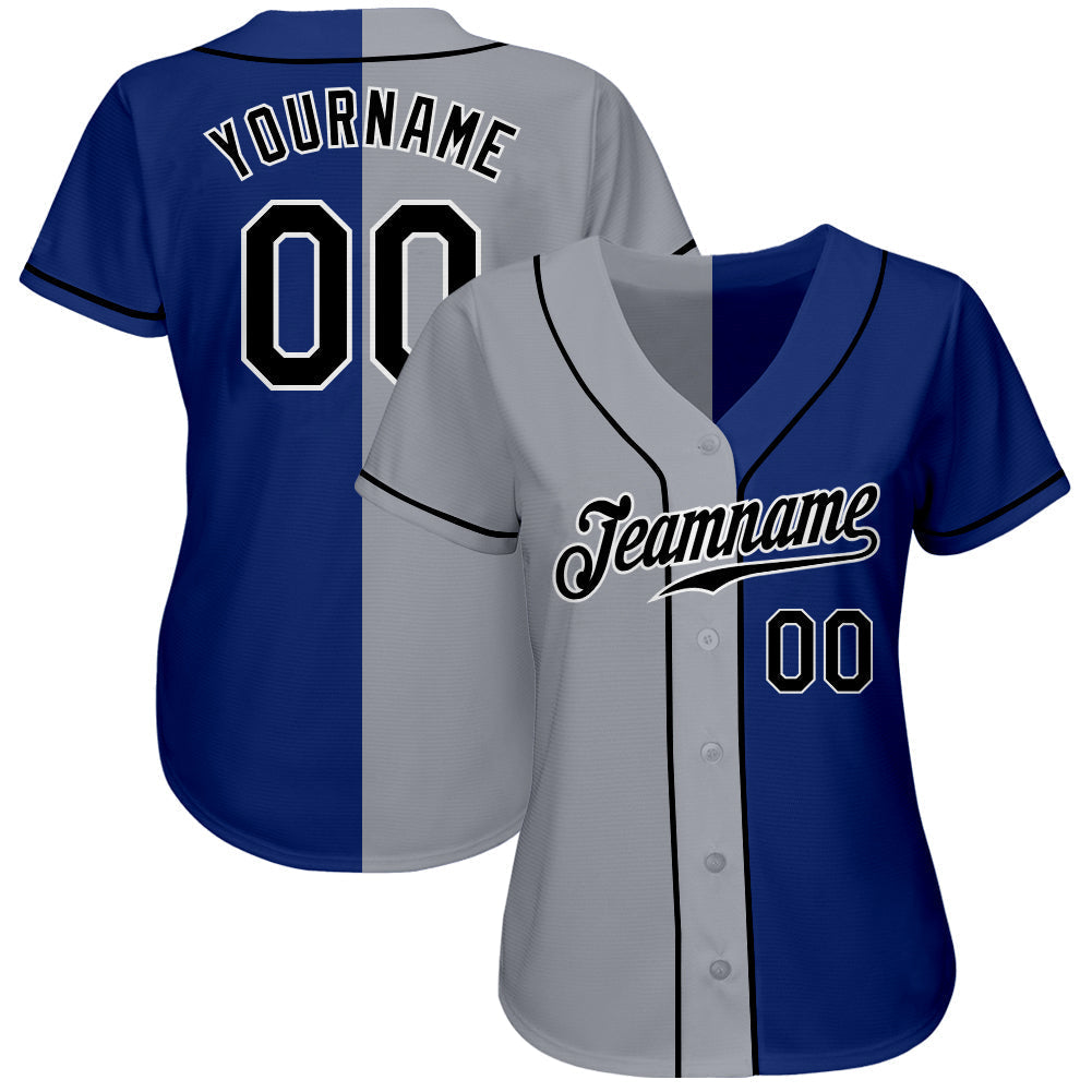 Custom Royal Black-Gray Authentic Split Fashion Baseball Jersey baseball jersey product view 2