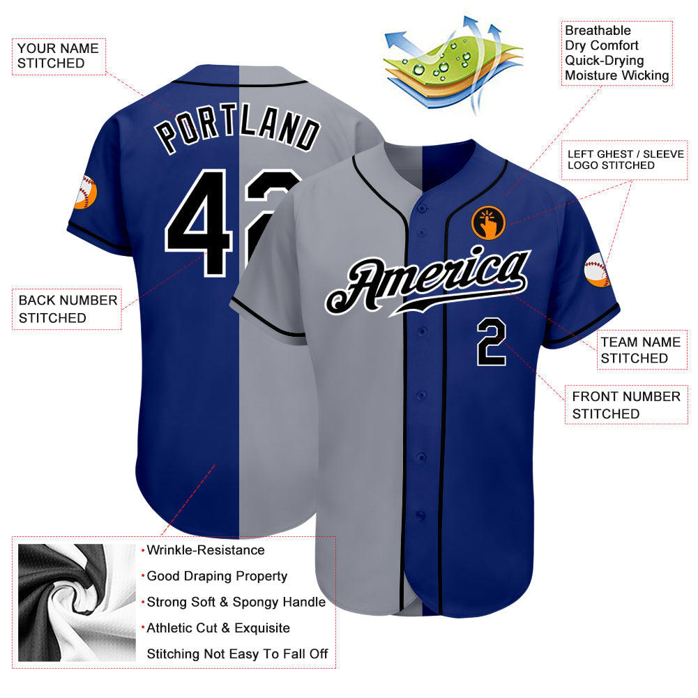 Custom Royal Black-Gray Authentic Split Fashion Baseball Jersey baseball jersey product view 3