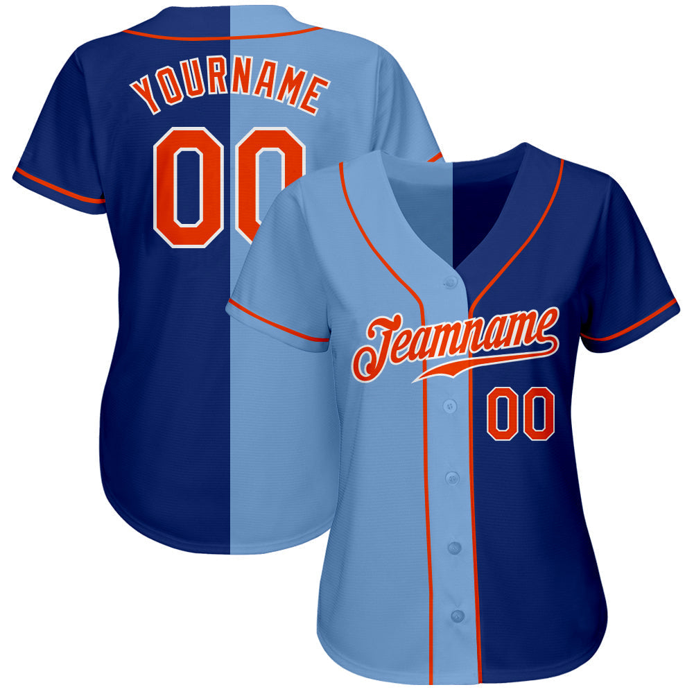 Custom Royal Orange-Light Blue Authentic Split Fashion Baseball Jersey baseball jersey product view 2