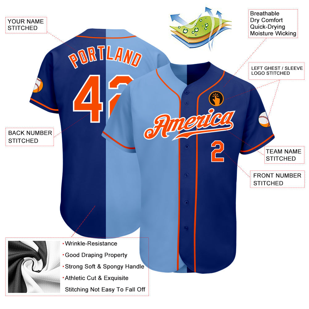 Custom Royal Orange-Light Blue Authentic Split Fashion Baseball Jersey baseball jersey product view 3