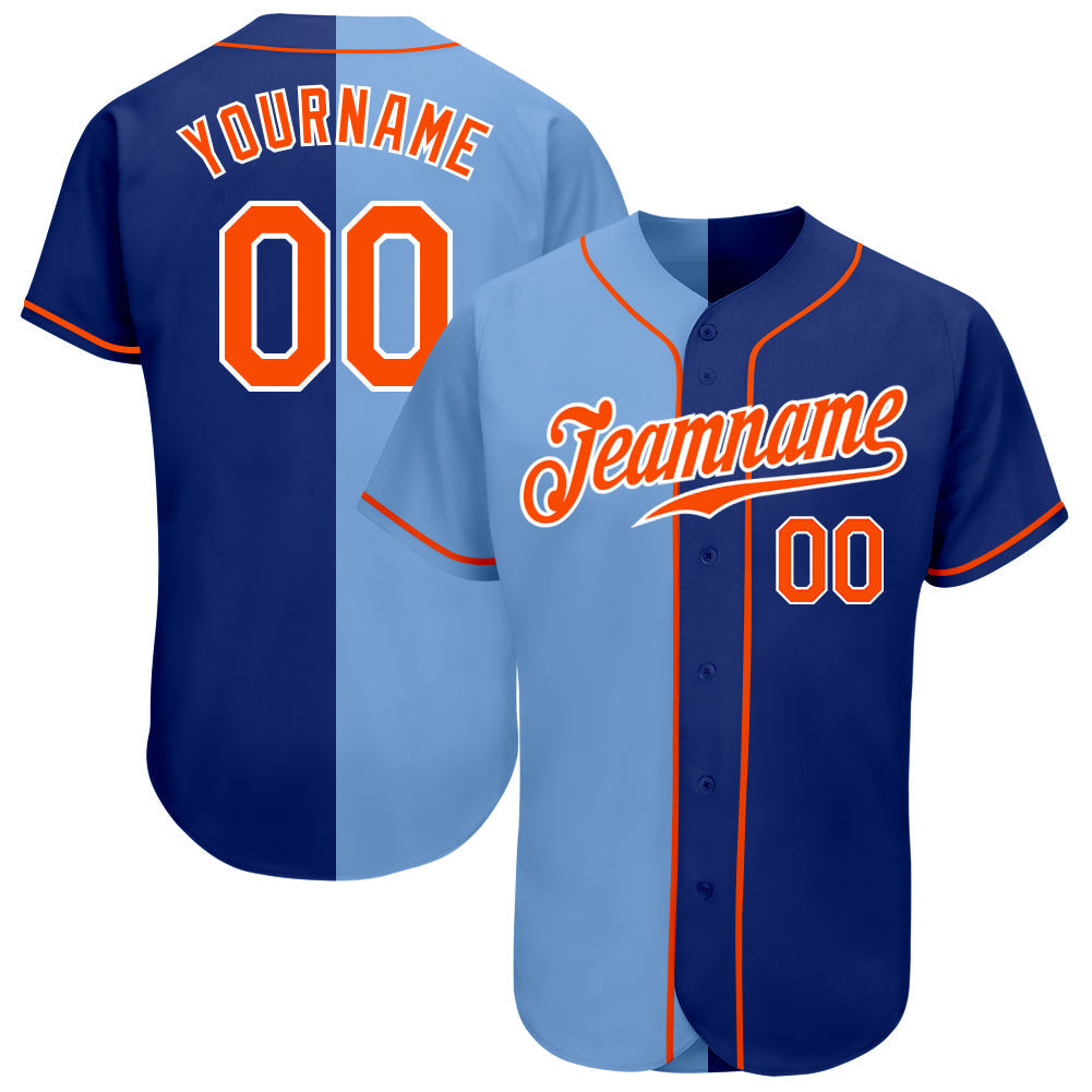 Custom Royal Orange-Light Blue Authentic Split Fashion Baseball Jersey baseball jersey product view 1