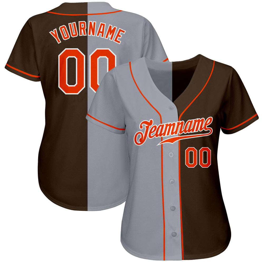 Custom Brown Orange-Gray Authentic Split Fashion Baseball Jersey baseball jersey product view 2