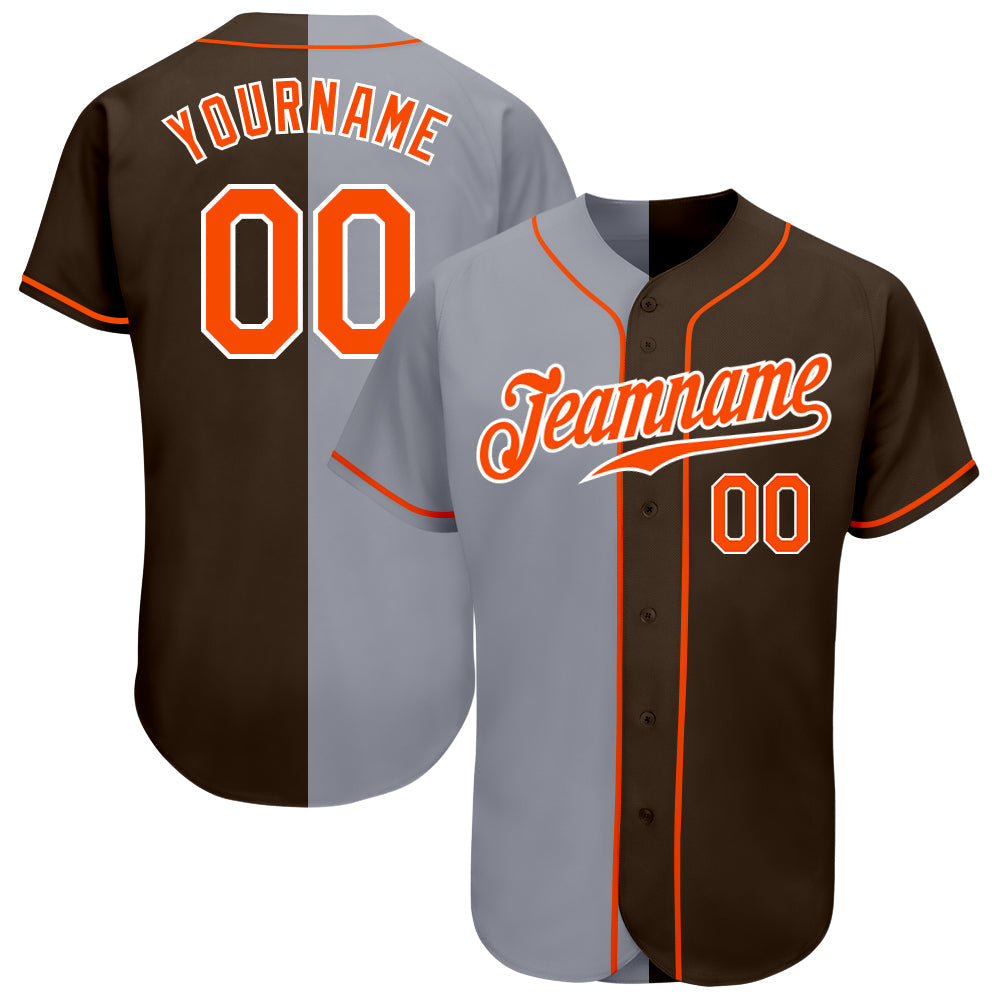 Custom Brown Orange-Gray Authentic Split Fashion Baseball Jersey baseball jersey product view 1