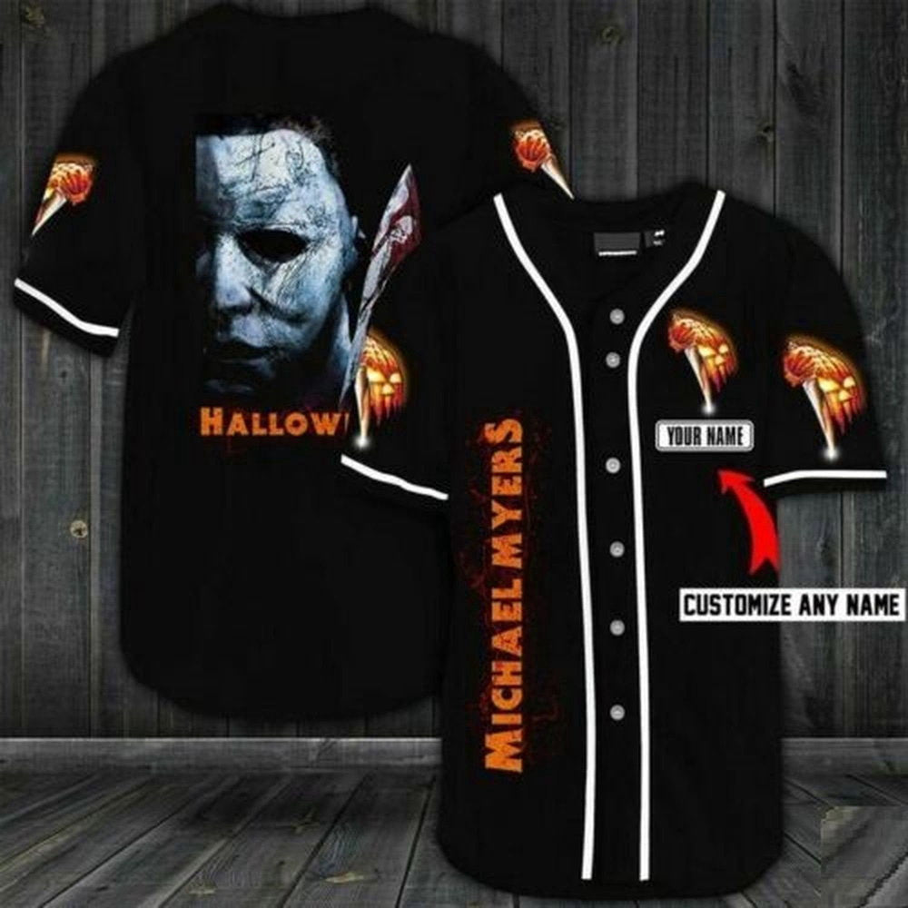 Spooktacular Michael Myers Halloween 3D Baseball Jersey – Personalized for Horror Fanatics - Aopprinter baseball jersey product view 2