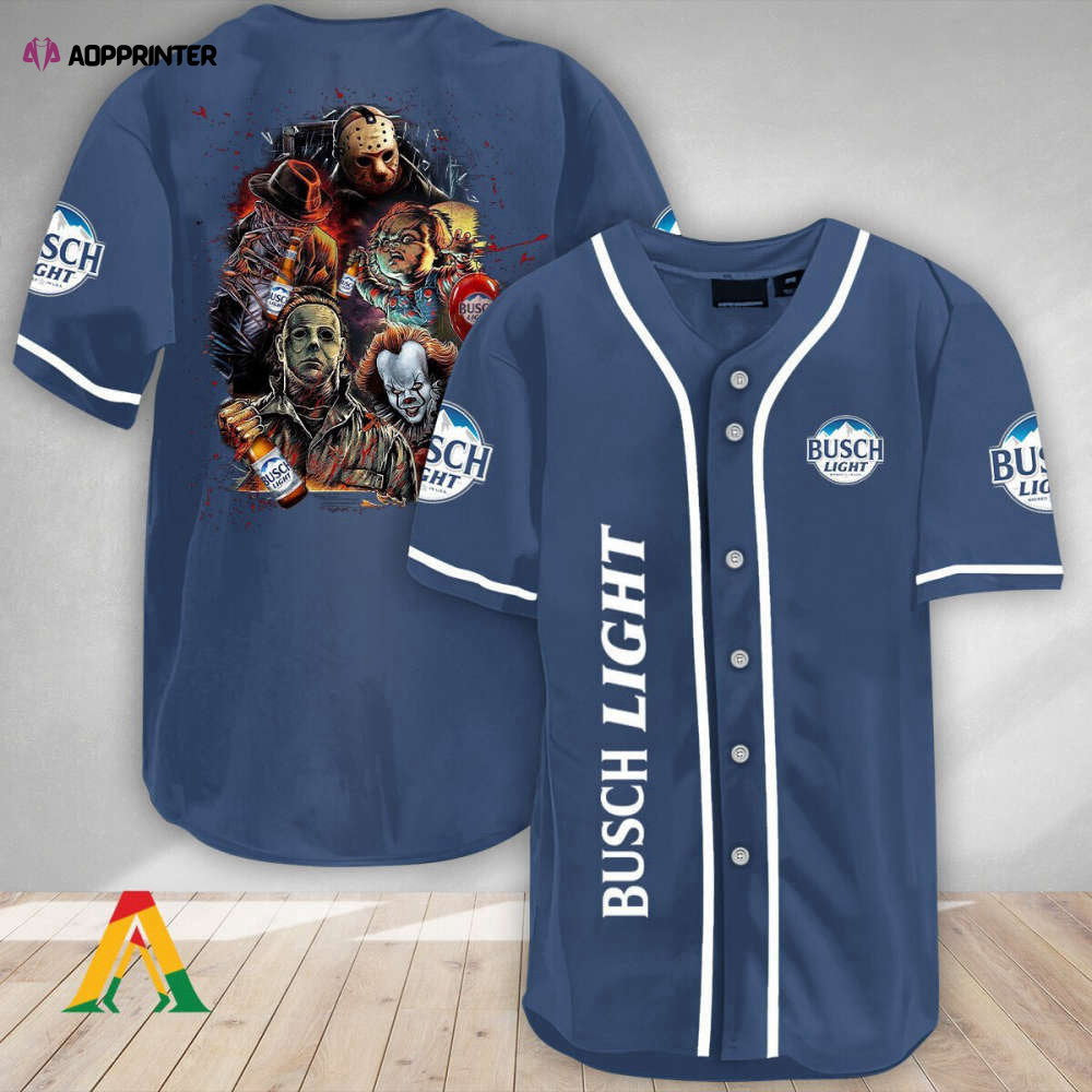 Spooky Halloween Horror Characters Busch Light Baseball Jersey: Embrace the Spirit! - Aopprinter baseball jersey product view 1