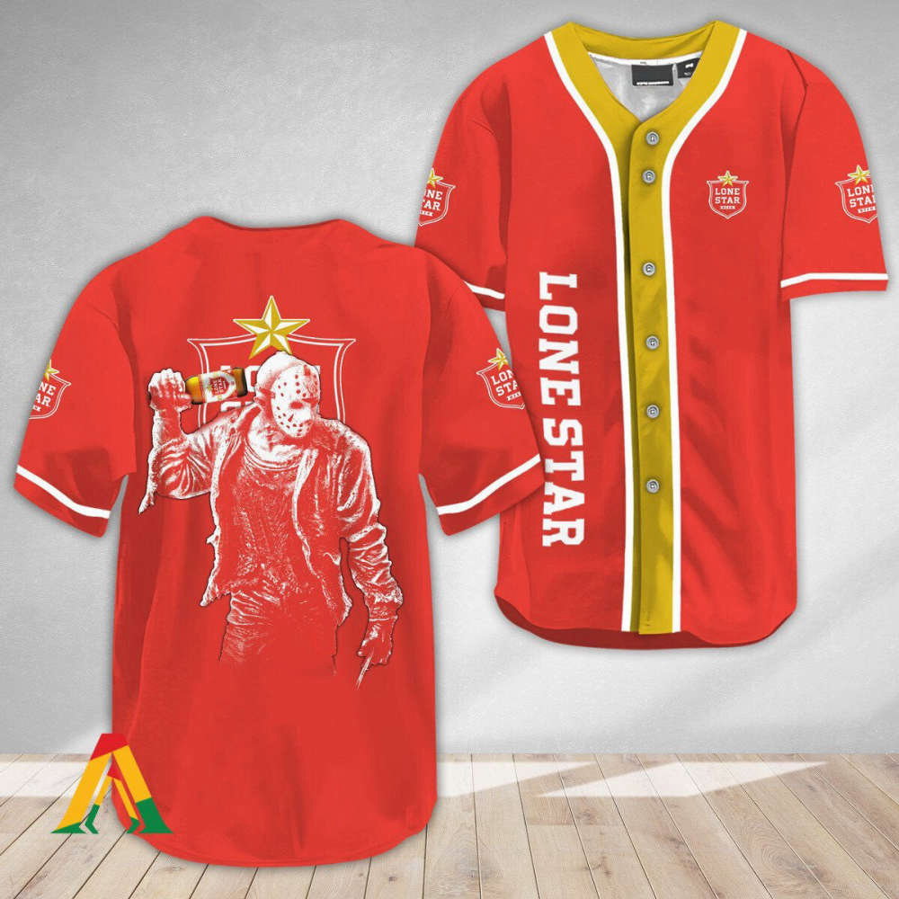 Spooky Jason Voorhees Baseball Jersey Lone Star Beer Horror-themed Apparel - Aopprinter baseball jersey product view 2