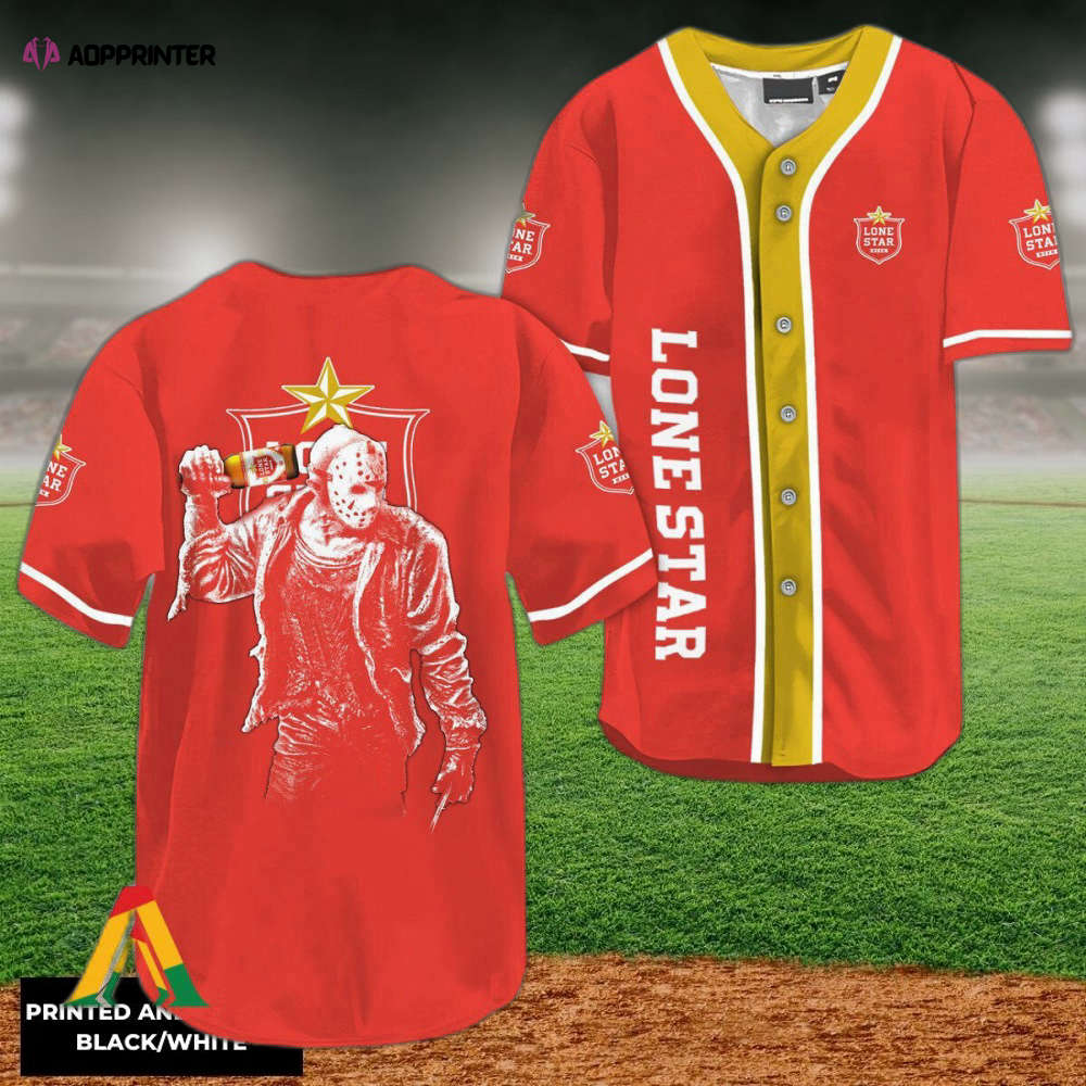 Spooky Jason Voorhees Baseball Jersey Lone Star Beer Horror-themed Apparel baseball jersey product view 1